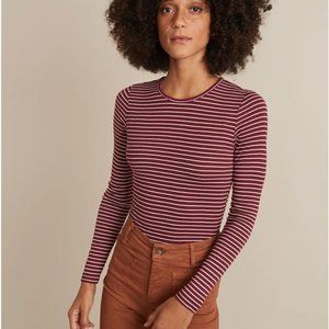 Lexi Rib Long Sleeve Crew in Cabernet/White Size S